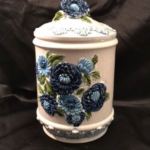 Vintage lefton Blue Dahlia canister cookie jar